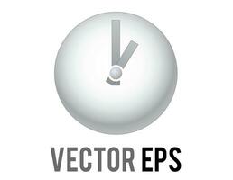 Vector shinny silver time clock icon with gray hour, minute hands and white front face