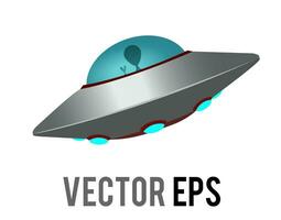 vector gradient silve UFO spaceship icon with alien