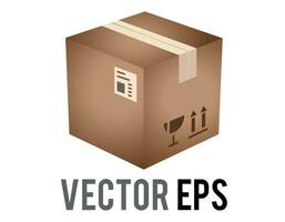 Vector light brown cardboard package box icon with shipping label and taped shut