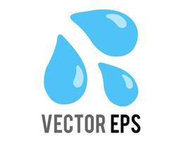 Vector three light blue droplets icon, as sweat beads, splashing down to right