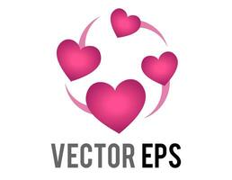 Vector two revolving hearts switching places icon with circular line