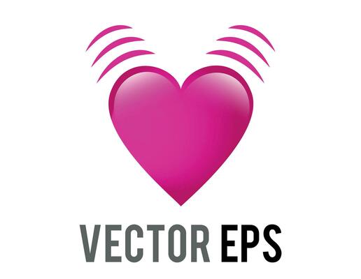 Vector glossy pink beating heart icon with vibration, movement lines, representing either life, or love