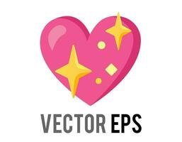 Vector glossy pink love heart icon with gold sparkling stars