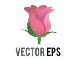 Vector pale pink rose flower icon with green stem and leaves