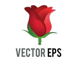 Vector red rose flower icon with green stem and leaves