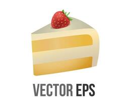 vector slice of strawberry cake icon, layered with whipped cream and strawberry