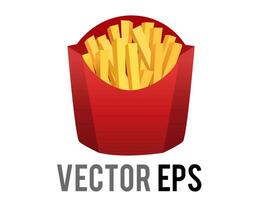 Vector thin cut, golden brown French fries junk food icon in red carton
