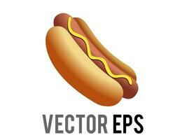 Vector fast food cooked sausage of hot dog in sliced bun with yellow mustard icon