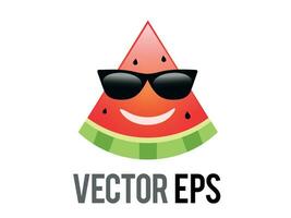 Vector fruit watermelon red smiley face icon with black sunglasses