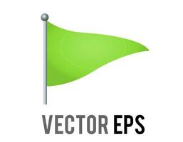 Vector isolated vector triangular gradient green flag icon with silver pole