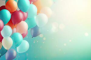 Generative AI, a birthday concept, celebrate, colorful balloons full background. Copy space photo