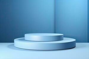 Generative AI, Minimal podiums for product display stand pedestal studio blue pastel color background 3d photo