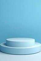 Generative AI, Minimal podiums for product display stand pedestal studio blue pastel color background 3d photo