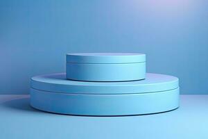 Generative AI, Minimal podiums for product display stand pedestal studio blue pastel color background 3d photo