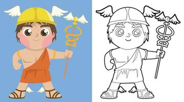 Colouring worksheet ancient Greece mythology. Greek deity theme elements. Coloring page activity for kids vector