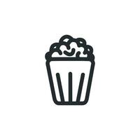 Popcorn line icon with text. Popcorn, bucket, box.  Vector illustration isolated on white background. Food, snack.