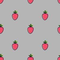 Strawberry hand drawn seamless pattern on grey background for typography, textiles. Vector illustration.