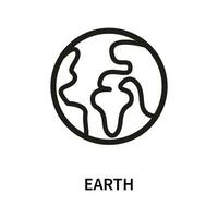 Earth icon in flat style with text. Vector illustration. Isolated on white background. Symbol of the world globe for website design, logo, interface. Design concept from Astronomy collection.