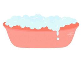 Pink bathtub full of foam and soap bubbles. vector