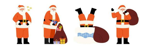 Set of Santa Clauses in different poses vector