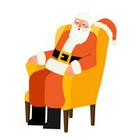 Papa Noel claus personaje con cerca ojos sentado en sillón vector