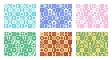 Set of Brutalist style geometric shapes pattern background vector