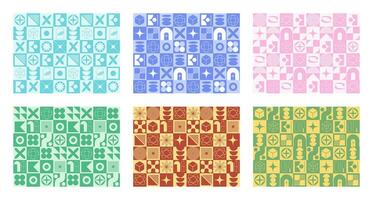 Set of Brutalist style geometric shapes pattern background vector