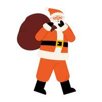 Set of Santa walk Christmas bag on shoulder vector