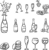 line set alcohol with champagne, glasses of wine illustration vector