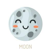 Cute illustration of the moon in the style of kawaii. a smiling face. A child's picture of the moon with emotion. Vector