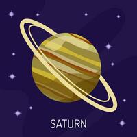 Vector illustration of the planet Saturn in space. A planet on a dark background with stars.