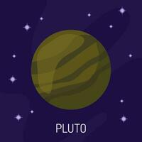 Vector illustration of the planet Pluto in space. A planet on a dark background with stars.