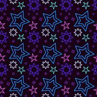 Vector seamless blue galaxy pattern with stars. Dark space background with bright colored stars for fabric, paper and design.