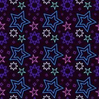 Vector seamless blue galaxy pattern with stars. Dark space background with bright colored stars for fabric, paper and design.