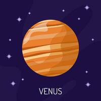 Vector illustration of the planet Venus in space. A planet on a dark background with stars.