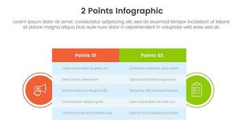 versus o comparar y comparación concepto para infografía modelo bandera con grande mesa caja y circulo forma Insignia con dos punto lista información vector