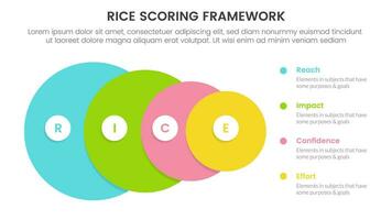 rice scoring model framework prioritization infographic with big circle gradually to small with 4 point concept for slide presentation vector