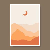 Posters with mountain landscape concept and pastel colors. Plant leaves, Great design for social media, prints, wall decoration. Vector illustration