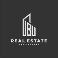 BU initial monogram logo for real estate with building style vector