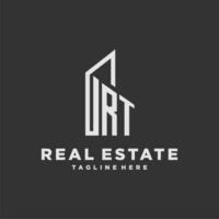 RT initial monogram logo for real estate with building style vector