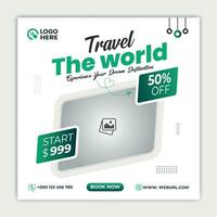 Explore the world tour agency social media post template vector