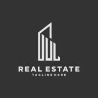 UL initial monogram logo for real estate with building style vector