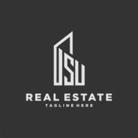 SU initial monogram logo for real estate with building style vector