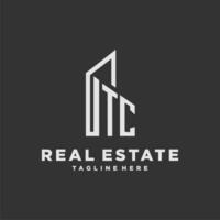 TC initial monogram logo for real estate with building style vector