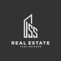 ss inicial monograma logo para real inmuebles con edificio estilo vector