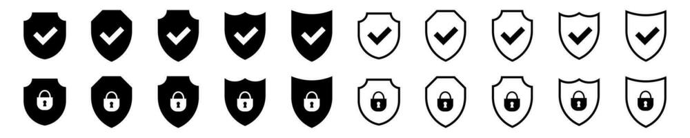 Shield check mark icon  . Protection secure lock vector sign.
