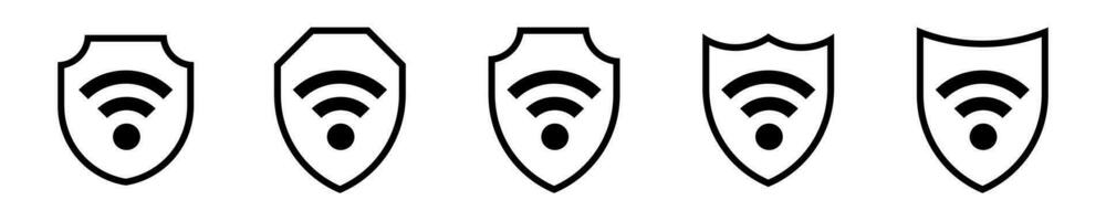 Shield wifi vpn line  icon .  Protection secure  vector sign.