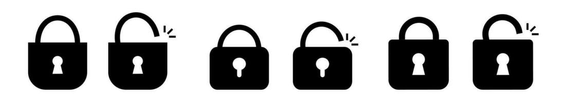 Open closed lock padlock icon. Lock unlock icon vector