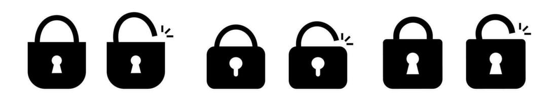 Open closed lock padlock icon. Lock unlock icon vector