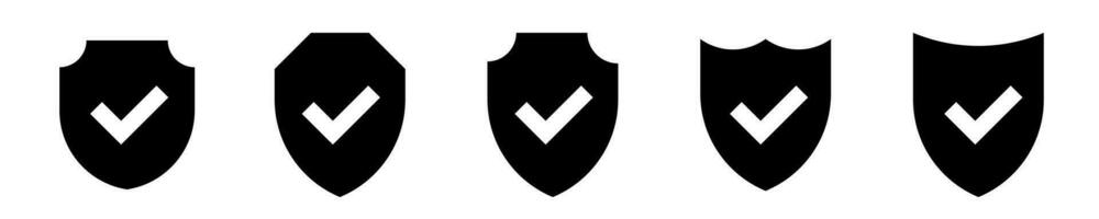 Icon shield check mark solid black vector